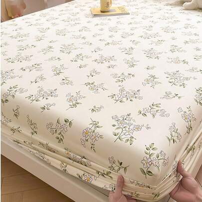 Ditsy Floral Brushed Fitted Sheet 3 Pieces Set (1*Fitted Sheet + 2*Pillowcases), Suitable For Single/Double Bed, Skin-Friendly Soft & Comfortable, All Season, Dormitory Bedding, Machine Washable, Suitable For Bedroom & Guest Room