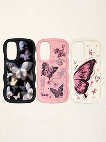 3pcs Butterfly Series Shock-Absorbing Phone Cases, 3D Stereoscopic Wavy Edges, Fashionable TPU Phone Cases, Creative And Stylish Wavy Pattern Full Coverage Anti-Drop Phone Cases In Black, Beige, And Pink Compatible With Iphone Air/17/17 Pro/17 Pro Max, Compatible With IPhone 13, Phones - Multicolor - View 64