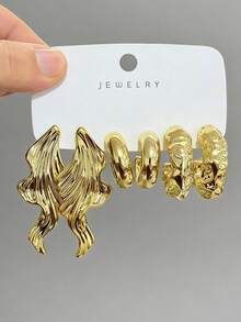 6/18pcs Fashion Earring Set, Suitable For Daily And Festival Wear, Made Of ABS Resin With UV Plated Non-Fading Gold Finish - Gold - View 6