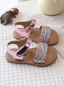 Sandalias de niña con cristales de colores y cierre de gancho y bucle, zapatos de playa suaves y antideslizantes para niñas princesa para el verano - Rosa - Ver 5