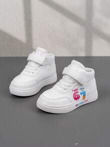 1 Pair Affordable & Fashionable Casual Sports Shoes For Kids, Durable Basketball Sneakers Suitable For Daily Wear, Outdoor Activities, Christmas Gift, Breathable Fabric, Flexible Sole, Children Athletic Shoes, Vacation Present, 2D Flat - White - View 5
