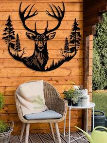 1 pieza Decoración de pared de metal con diseño de ciervo del bosque, escultura decorativa de pared, adorno de metal con diseño de ciervo del bosque, cartel de ciervo de metal personalizado, decoración de pared con escultura, regalo para cazadores de ciervos, cartel de caza, cartel decorativo de metal para muebles, decoración para exteriores, decoración de hotel - Multicolor - Ver 3