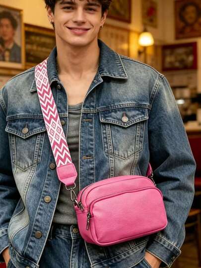 2026 New Women's Camera Crossbody Bag, Fashion Small Square Shoulder Bag With Adjustable Printed Strap, Casual Daily Mini Handbag For Travel & Street Style