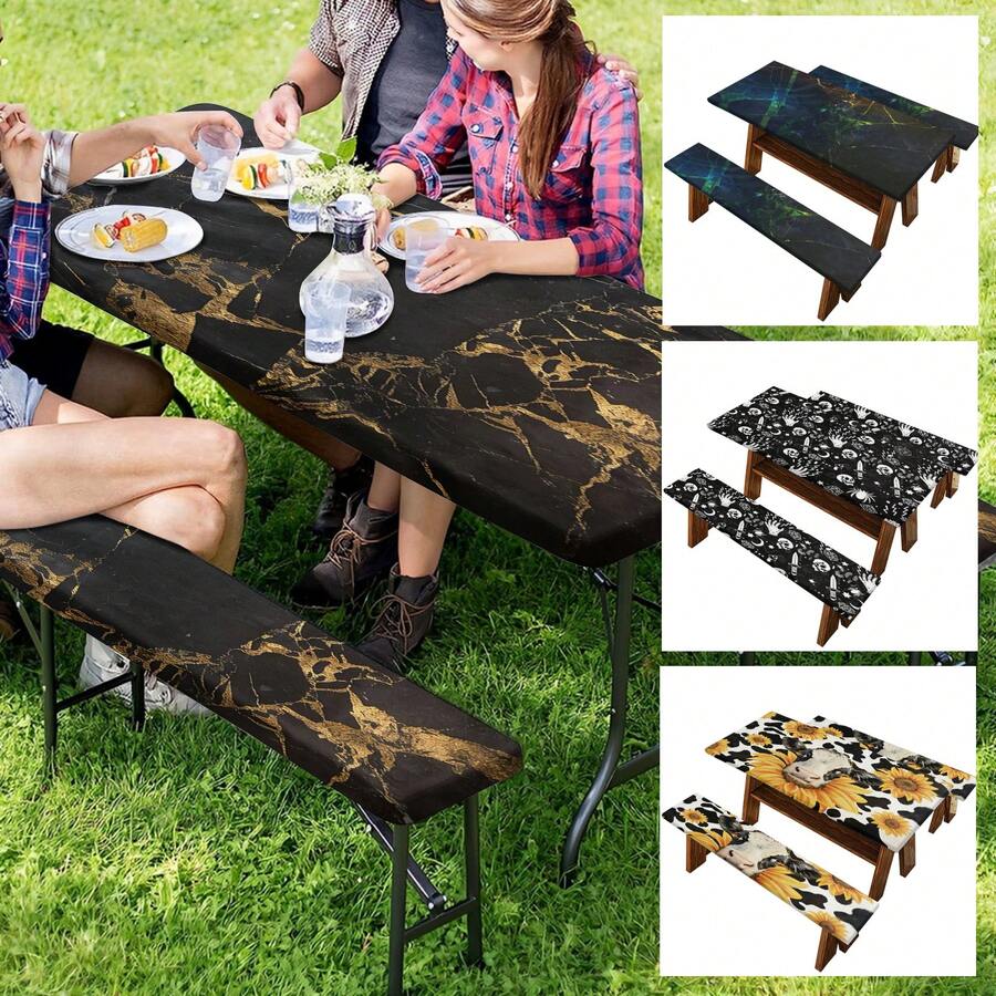 1. Tấm phủ bàn ghế dã ngoại với họa tiết vân đá cẩm thạch, tấm phủ bàn ghế dã ngoại ngoài trời, chống bụi bẩn. - Phạm vi phủ sóng toàn diện - Xem 1