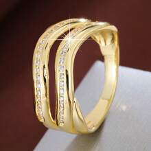 1 chiếc nhẫn nữ thời trang thiết kế đôi lượn sóng đính đá Cubic Zirconia. - Nhiều màu - Xem 16