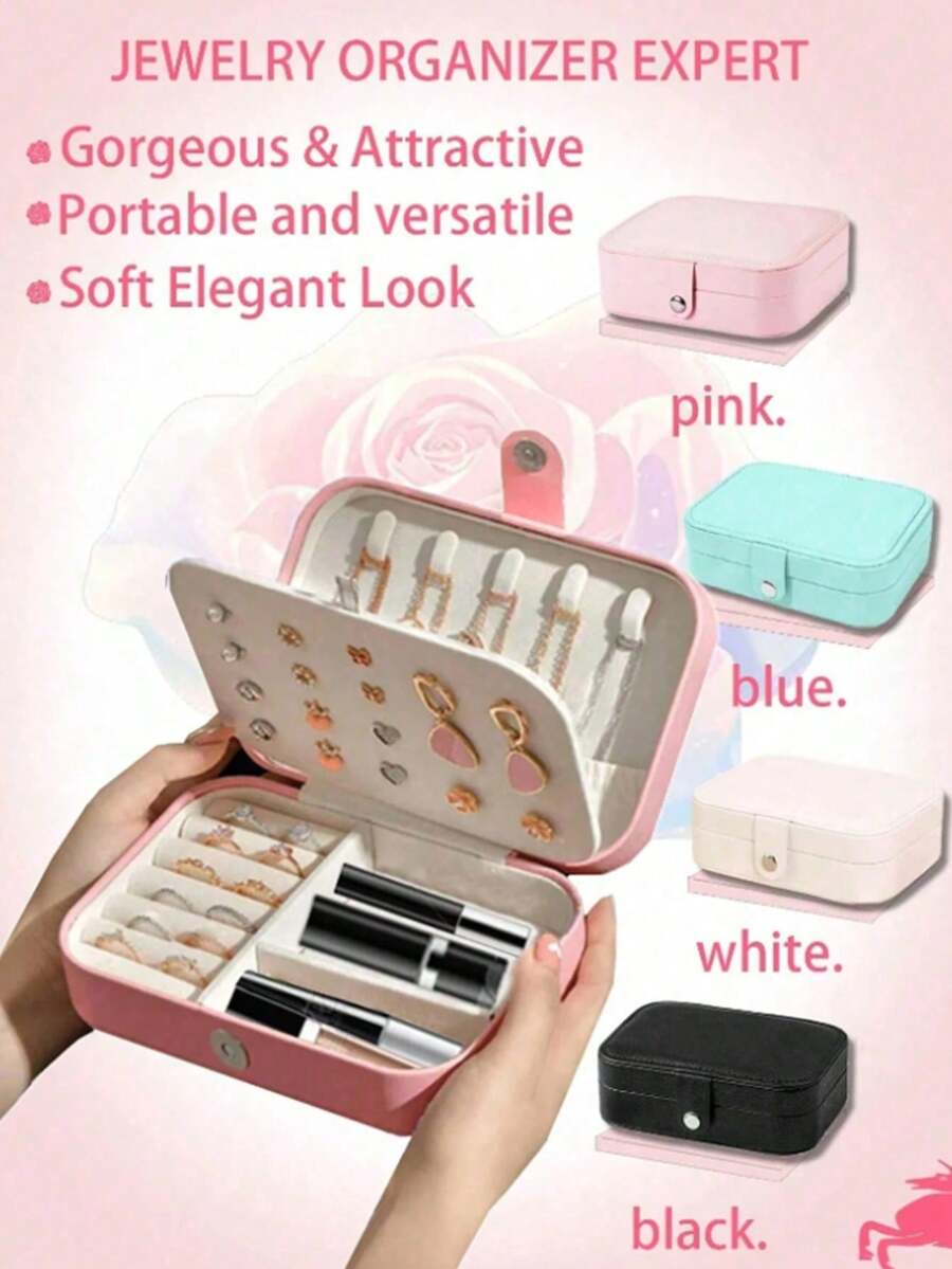 1pc Large Capacity Multi-Functional Jewelry Storage Box, Portable Travel Jewelry Box, Women's Gift Jewelry Box, Suitable For Storing Rings, Necklaces, Earrings, Minimalist Travel Home Jewelry Organizer, Travel Essential, Cruise Essential, Back To School Essential
