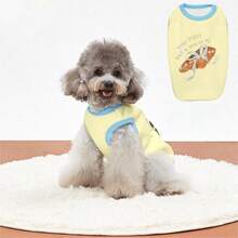 可爱牛角面包图案狗狗T恤，撞色滚边，适合泰迪犬、贵宾犬、小型犬，春秋季宠物服装，透气防掉毛宠物服 - 黃色 - 查看 4