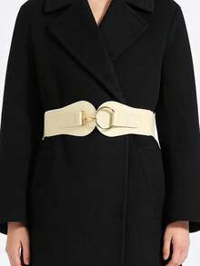 1pc Women's White Minimalist Basic Elastic Wide Waist Belt, Suitable For Halloween Party Or Daily Outfit Matching - White - View 3