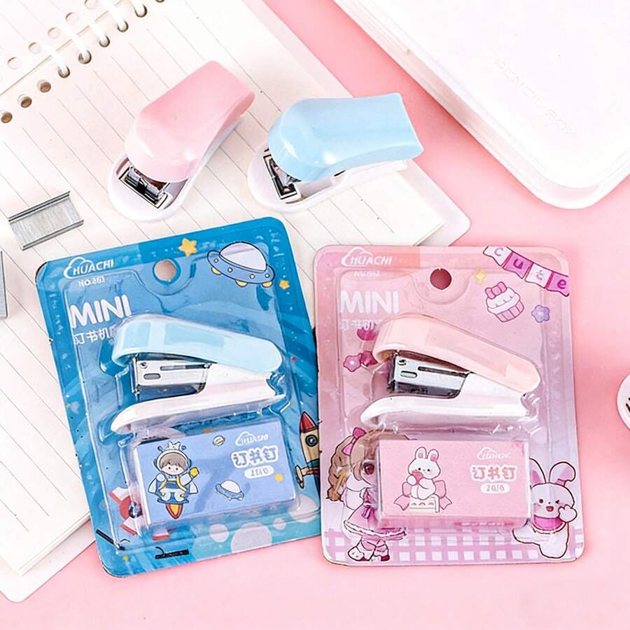 1/2 Sets de Grapadora Miniatura, Grapadora Portátil de Dibujos Animados, Set de Grapadora Pequeña Multifuncional, Regalo para Estudiantes/Maestros, Oficina, Aula, Temporada de Regreso a Clases, Regalo de Bolsillo, Adecuado para Llevar Consigo