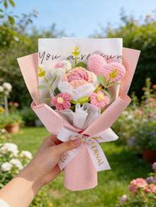 手工钩编和针织人造花束 - 毛毡花卉摆件，质感逼真，永不凋谢，适合家居装饰、婚礼、派对、办公室和桌面摆放，是母亲节、情人节、生日、感恩节、毕业典礼、教师节的绝佳礼物。 - 彩色 - 查看 11