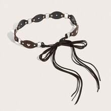 A Women's Belt With Heart-Shaped Rivets In Burgundy, Black, And Brown, Featuring Oval Pieces And Tassel Straps. Suitable For Pairing With Pants, Jeans, Or Dresses For Daily Outings, Parties, Music Festivals, And Sports - 紅色 - 查看 9