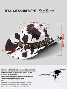Unisex Polyester Cow Print Cowboy Hat - Leather Rivet Bull Head Decor, Perfect For Horse Riding, Outdoor Travel, Cowboy Party, And Daily Wear - Multicolor - View 2
