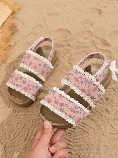 Girls' Casual Sandals, New Summer Flat Shoes, Children's Comfortable Soft Fabric Sandals, Color Block Design, Bohemian Style, Suitable For Casual, Holiday, Party Wear
