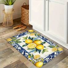 1pc/2pcs 1.2cm Pattern With Traditional Lace And Lemons, Kitchen Floor Flannel Mats, Suitable For Living Room, Kitchen, Bedroom, Laundry Room, Room Decoration, Home Decoration, Multiple Size Options, Decorative Kitchen Floor Flannel Mats - Multicolor - View 8