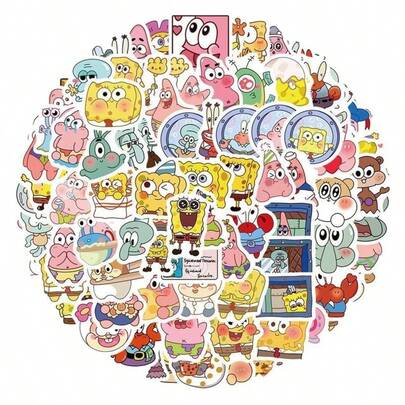 SpongeBob SquarePants 100张贴纸，适用于装饰笔记本电脑、手工制作、奖励、生日礼物、开业典礼、毕业季等场合。