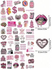 100pcs Pink I Love Money Sticker Funny Aesthetic Decals For Laptop Luggage Guitar Fridge Stationery Phone Case Sticker - Multicolor - View 6