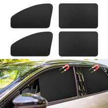 4 piezas Cortinas para ventana lateral de coche - Persianas para sol con privacidad, magnéticas y de 100% bloqueo de luz, con sensación refrescante - Cortinas parasol de vinilo negro - Ver 1