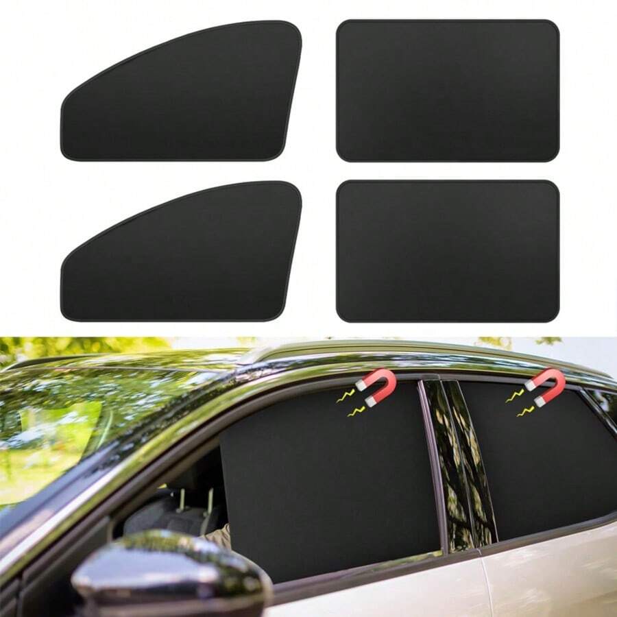4 piezas Cortinas para ventana lateral de coche - Persianas para sol con privacidad, magnéticas y de 100% bloqueo de luz, con sensación refrescante - Cortinas parasol de vinilo negro - Ver 1