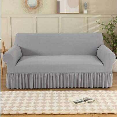 Skirt Style Sofa Cover Solid Color Elastic All Inclusive Sofa Cover Polyester Fiber All Season Universal Simple