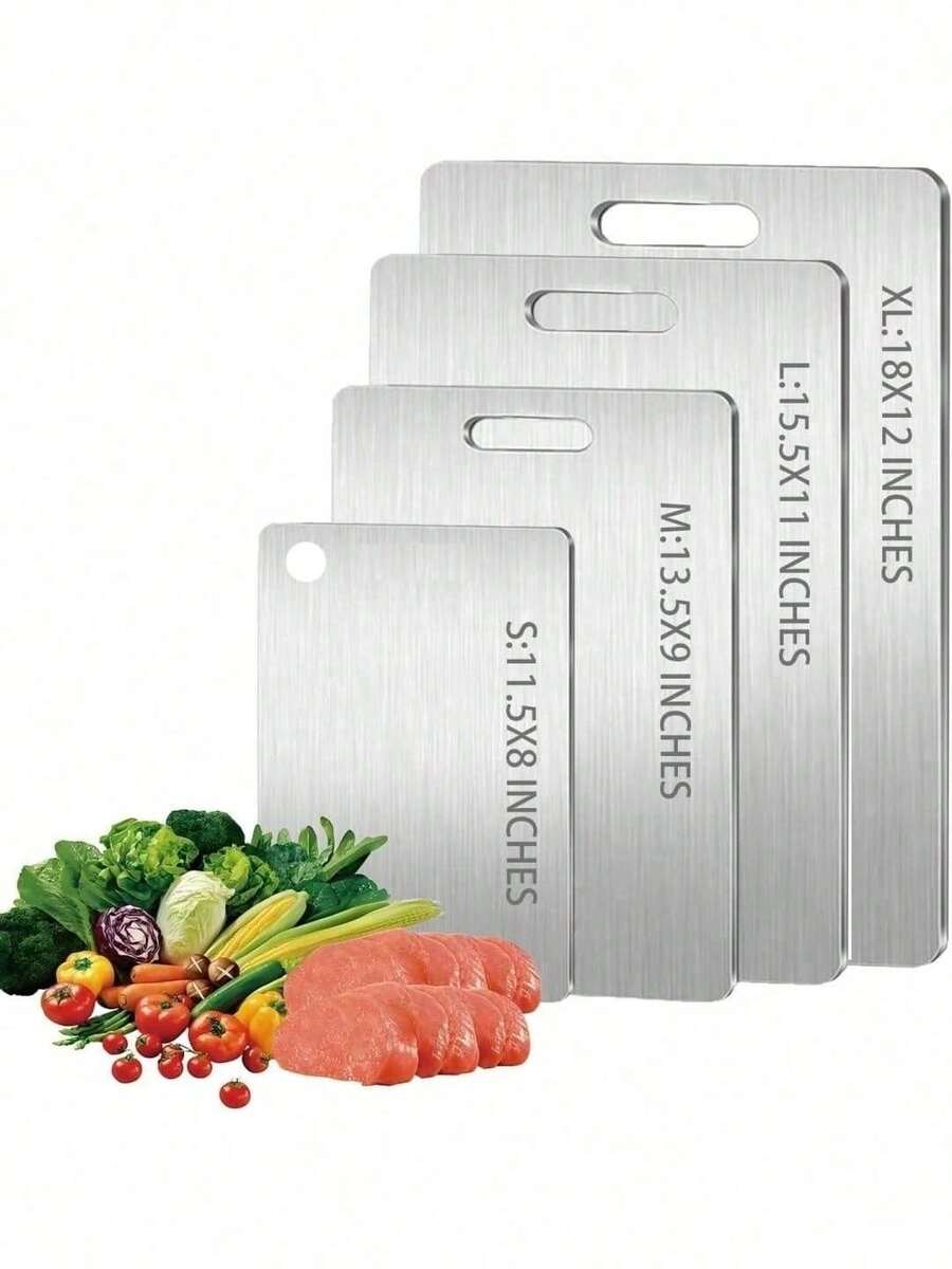 1pc Premium Double-Sided 304 Stainless Steel Cutting Board, , Anti-Rust, Thick, Antibacterial, Anti-Mold, Large Size Chopping Board For Home, Easy To Clean With Water, Suitable For Cutting Meat, Vegetables And Fruits, Kneading Dough, Kitchen, Home And Commercial Use