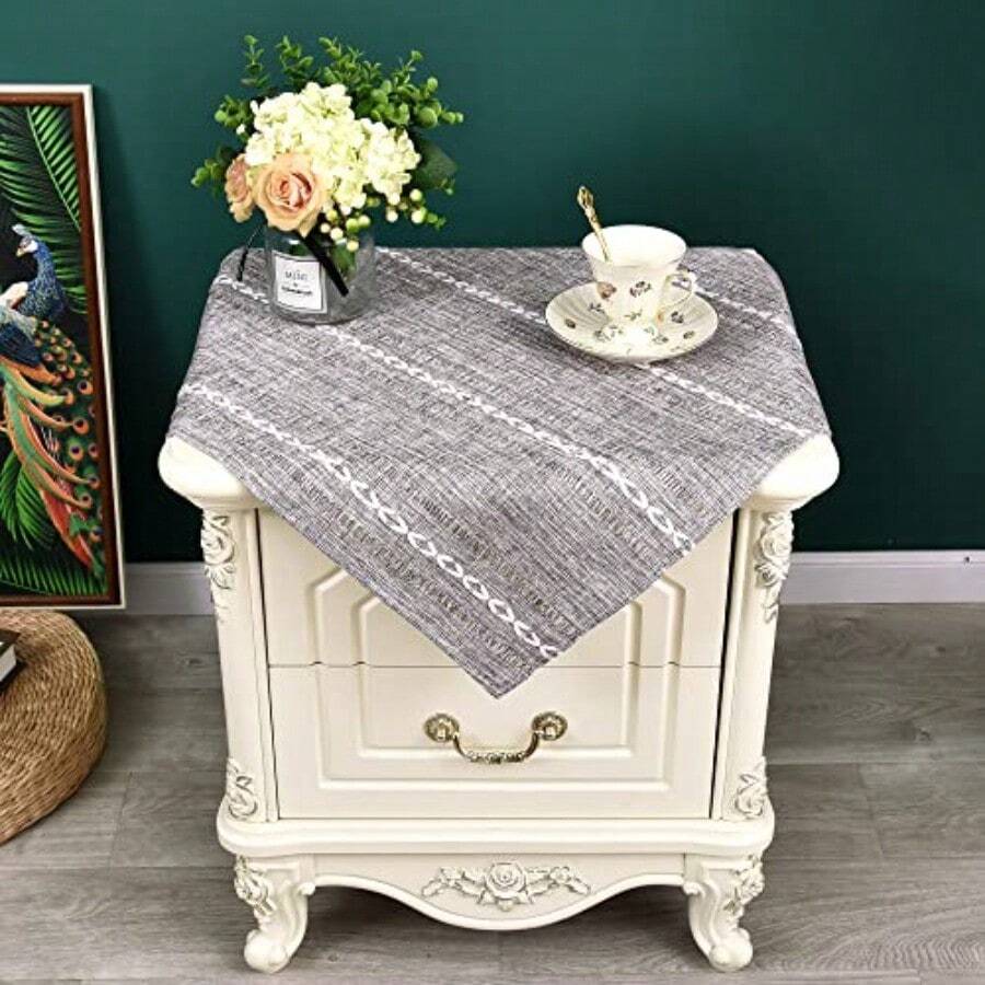 NEWISHER Mantel rústico de granja bordado mantel cuadrado pequeño de jacquard con rayas mantel de tela de lino textura lavable funda para mesa auxiliar cocina comedor decoración del hogar Café 61x61 - C y f - Ver 1