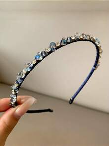 1 pieza/2 piezas Diadema casual hecha a mano con cristal sintético y rhinestones, elegante y brillante, versátil para el cabello de niña, adecuada para el verano - Multicolor - Ver 10