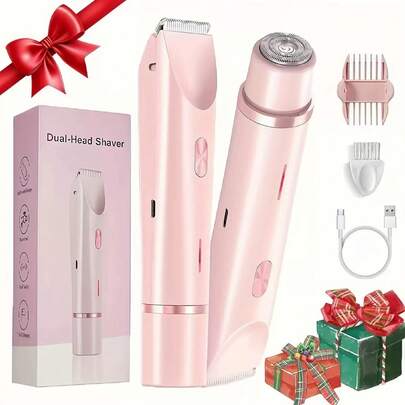 Cortador de vello eléctrico rosa de doble cabezal, depilador para mujeres, recortador íntimo, navaja eléctrica para depilación femenina