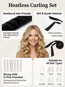 Heatless Curling Ribbon, Velvet Heatless Curling Ribbon With U-Pins, Hair-Friendly No Heat, Strong Hold, Wrap Style Hair Curler, Overnight Curling Tool For Women Girls Home Hair Care - Multicolor - View 6