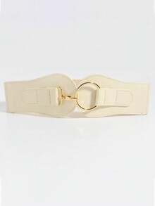 1pc Women's White Minimalist Basic Elastic Wide Waist Belt, Suitable For Halloween Party Or Daily Outfit Matching - White - View 6