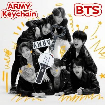 K-POP BT5 Fan-Made "ARMY" Acrylic Light Stick Keychain, Exclusively For BT5 Fans. With A Minimalist Design Full Of Fan Spirit And Paired With A Heart-Shaped Clasp, It Is A Must-Have For K-Pop Fans. A Decorative Accessory For Fans Of RM, Jin, , J-Hope, Jimin, V And . This Keychain Is A Core BT5 ARMY Merchandise, Perfect For Hanging On Keys, Backpacks, Pencil Cases, Luggage And More, Making It A Popular Choice For Fan Collections And Birthday Gifts.