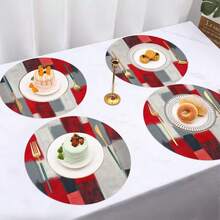 1/2/4/6/8/300pcs Luxury Theme Placemats, Decorated With Elegant Minimalist Bright Red. Machine Washable Polyester Tablemats, Heat-Resistant, Stain-Resistant, Waterproof, Easy To Clean. Suitable For Spring Festival Family Gatherings And Kitchen Decor Holiday Placemats - Multicolor - View 6