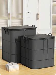 1pc Large Capacity Foldable Clothes Storage Bag, Home Goods, Blanket Dust Cover Bag, 3D Storage Bag, Bedroom Wardrobe Clothing Organizer, Easy To Fold, Space Saving, High Quality Fabric, - Black - View 3