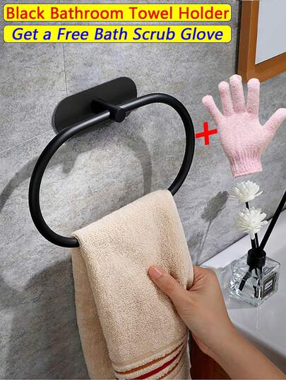 Bathroom Wall-Mounted Towel Rack, Stainless Steel Towel Ring For Kitchen, Bathroom And Laundry Room, No Drilling Required To Hold Towels And Rags, Heavy-Duty Towel Hook, Face Towel Rack With Hooks