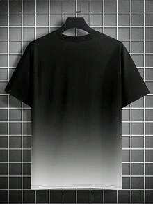 Camiseta de manga corta con estampado de relámpago degradado para hombre, moda de verano - Blanco y Negro - Ver 2