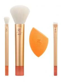 Real Techniques Midi Moment Brush + Sponge Kit,Tapered Shadow Brush,Multitask Brush,Angled Liner Brush,Miracle Complexion Sponge,4 Piece Set - Rose Gold - View 2