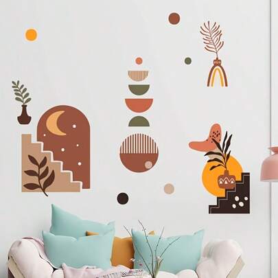 Boho Modern Bohemian Style Wall Stickers, Removable PVC Decals Suitable For Living Room, Bedroom And Bathroom Decoration