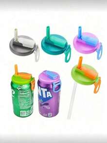 1pc Reusable Silicone Straw Lid, Creative New Straw Drink Can Cover, Suitable For Soda, Beverage, Juice, Sparkling Water Cans (Please Install Step-By-Step To Prevent Straw Detachment), Essential For Summer, Suitable For Outdoor Camping And Vacation, As Well As Family Gatherings For Children And Adults, Ensure Clean And Hygienic Drinking Of And Carbonated Drinks, Reduce Splashing. Cup Accessories, Back To School Supplies, Mother's Day Gift - Multicolor - View 3