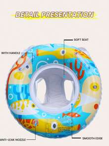 1 pieza Anillo de natación grueso para niños, flotador de agua con diseño de hipopótamo, asa antivuelco, juguete inflable de natación con diseño de dibujos animados lindo - Multicolor - Ver 4