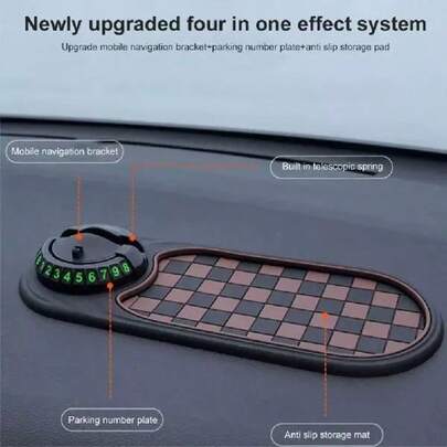 Multi-Functional Anti-Slip Car Mat With Temporary Parking Number Plate, Car Center Console Phone Holder Mat, Checkerboard Pattern Car Interior Decoration, Universal Center Console Storage Mat, Dirt-Proof And Scratch-Proof Car Accessories.