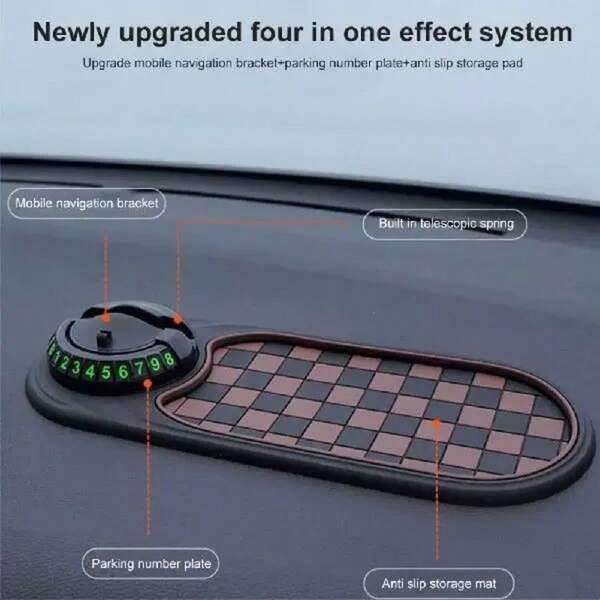 Alfombrilla antideslizante multifuncional para coche con placa de matrícula de estacionamiento temporal, alfombrilla de almacenamiento para consola central/salpicadero del coche, diseño de dos en uno, resistente a altas temperaturas, resistente a las manchas, fácil de limpiar, decoración interior universal para coche, alfombrilla antideslizante