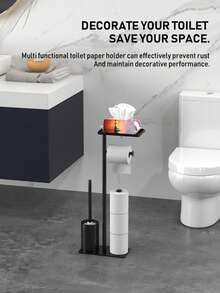 1pc Metal Freestanding Toilet Paper Holder With Toilet Brush, Storage Tray, Floor Standing Toilet Paper Rack, Bathroom Tissue Dispenser, Bathroom Accessory Set, Bathroom Storage Rack - Multicolor - View 6