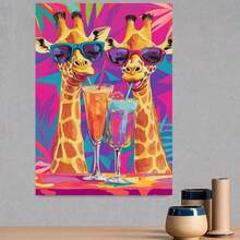 1 Juego de Kit de Pintura por Números para Adultos y Principiantes con Jirafa y Cóctel, Pinceles y Lienzo Grande de 40x50 cm/15.74x19.68 pulgadas - Pre-Numerado para Colorear Fácilmente, Pinturas que no se Desvanecen, Decoración y Diseño 2D Plano - Enmarcado - Ver 4