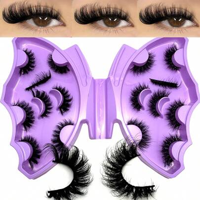 Exquisite Butterfly Packaging!8 Pairs Elegant Natural Looking Thick & Fluffy Faux Mink 3D Eyelashes,9D Thick 25mm Long Synthetic Mink Eyelashes, Fluffy & Glamorous Cat Eye Dramatic Lashes For Makeup, Russian Volume Lashes Drama Messy Mink Eyelashes,Curled DD Volume Look, Reusable Faux Mink False Eyelashes,Smart Long Winged Fox Eye Lifting & Lengthening Eyelash Extension Kit, Full Lash Strip Reusable For Daily & Party Use