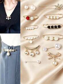 12 件仿珍珠胸针裤夹腰部调节器女士服装腰部收缩器防走光夹连衣裙配饰别针衣服包饰学校办公室配饰衬衫夹克珠宝圣诞节万圣节衣服别针有趣可爱教师礼物服装配饰包饰 - 彩色 - 查看 6