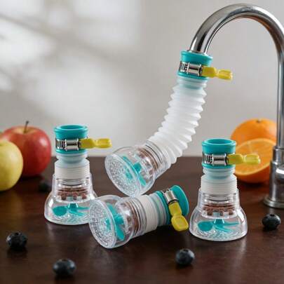 Adjustable Rotating Extendable Faucet Adapter With Locking Clip, Flexible Design Easy Installation. Durable Material, Essential For Kitchen And Bathroom. Faucet Splash Guard, Water Saver, Aerator, Rotatable Filter Nozzle