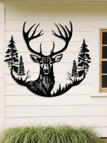 1 pieza Decoración de pared de metal con diseño de ciervo del bosque, escultura decorativa de pared, adorno de metal con diseño de ciervo del bosque, cartel de ciervo de metal personalizado, decoración de pared con escultura, regalo para cazadores de ciervos, cartel de caza, cartel decorativo de metal para muebles, decoración para exteriores, decoración de hotel - Multicolor - Ver 4