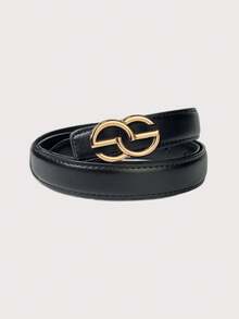 1 pieza Cinturón de cuero con hebilla dorada para mujer, cinturón ajustable de moda para vaqueros y vestidos, elegante correa casual para la cintura - cinturón casual - Ver 3