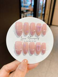 10片手工美甲贴纸，美甲贴花，情人节礼物，春夏美甲，圆形指甲，亚克力树脂美甲贴纸，可移除可重复使用短指甲贴纸 - 彩色 - 查看 2