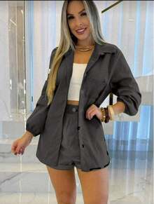 Combination Set Consisting Of A Long-Sleeved Top And Shorts. - 深灰色 - 查看 2