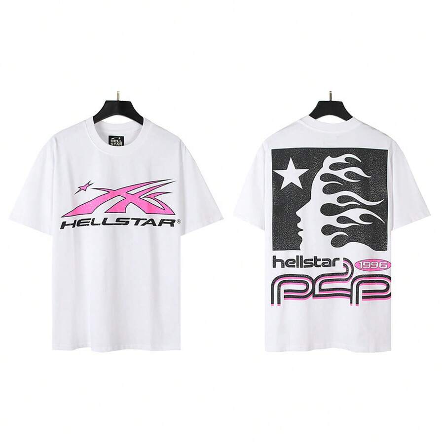 HellST Vintage Streetwear T-Shirt, 100 Percent Cotton Casual Loose Top, Unisex Couple Matching Tee - A790白色 - 查看 1